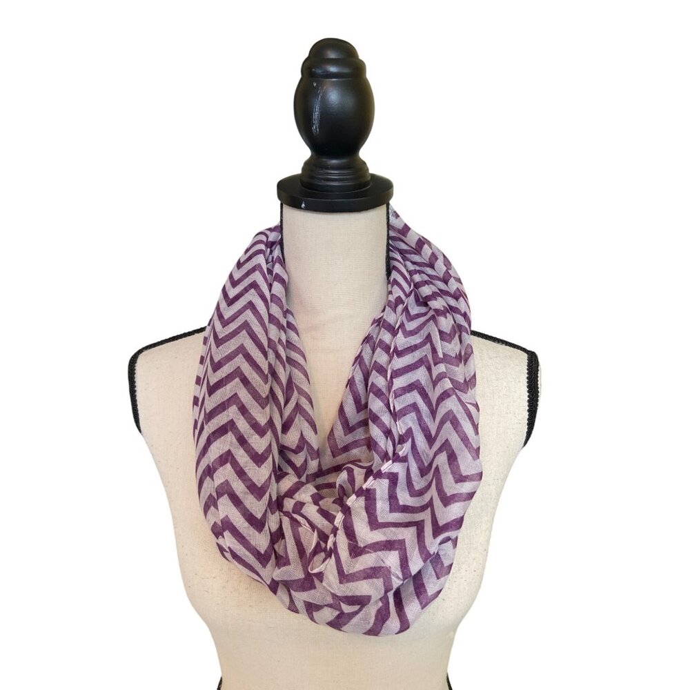 Womens Infinity Scarf Wrap Purple White Chevron Lightweight Soft Sheer